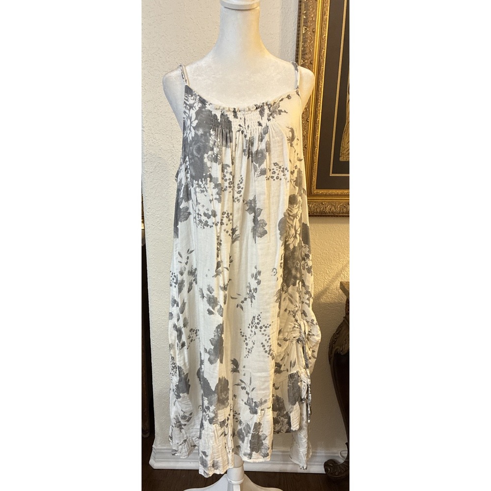 Paper Lace Dress White Gray Floral Sundress Cotton Lightweight Size Med Cotton